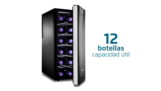 Capacidad útil de 12 botellas con la Cava de Vino Winecool 12